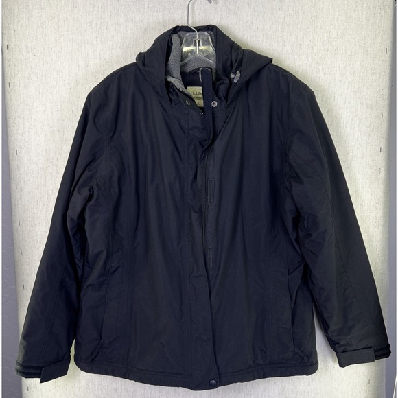 L.L. Bean Women's Black Winter Jacket Size Large Gray Fleece Lined Hooded - Picture 1 of 7